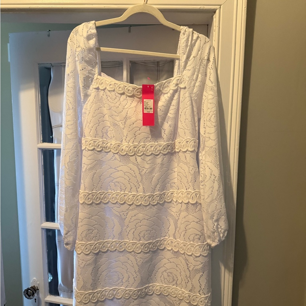 Lilly Pulitzer White Lace Long-Sleeve Square Neck Dress